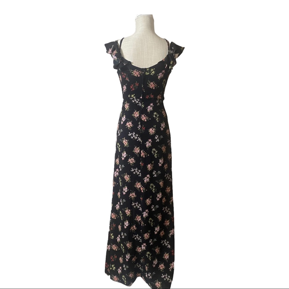 Black Floral Ruffled Off The Shoulder Maxi Dress